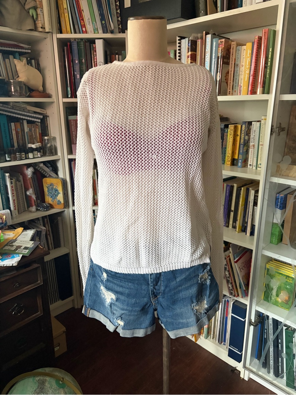 White Open-Weave Long Sleeve Sweater